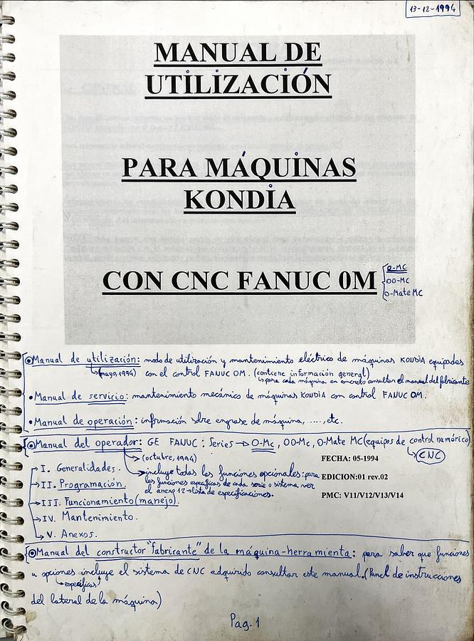 Usado Manual de Instrucciones Centro Mecanizado KONDIA B-1000
