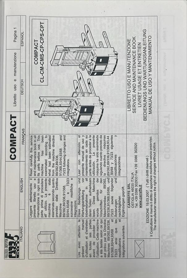 Usado Manual de Instrucciones Apilador COMPACT CL-CM-CMS-CP-CPS-CPT