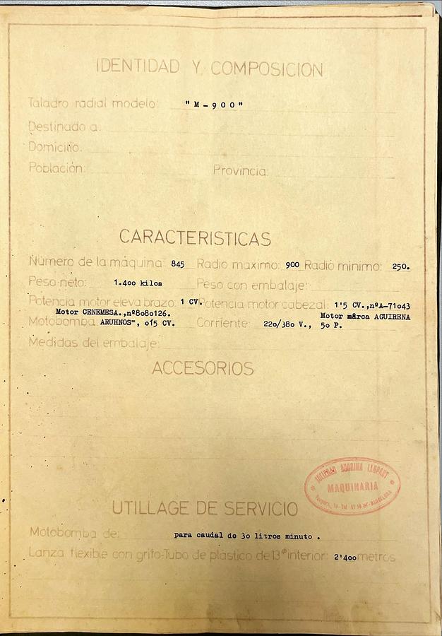 Usado Manual Instrucciones Taladro Radial M-900