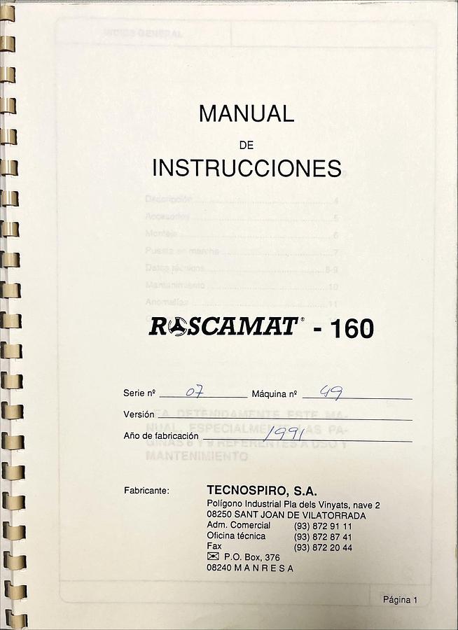 Usado Manual Instrucciones Roscadora ROSCAMAT 160