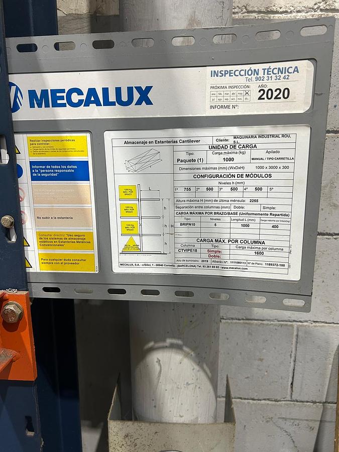 Usado Estanteria Cantilever Mecalux 6.000kg