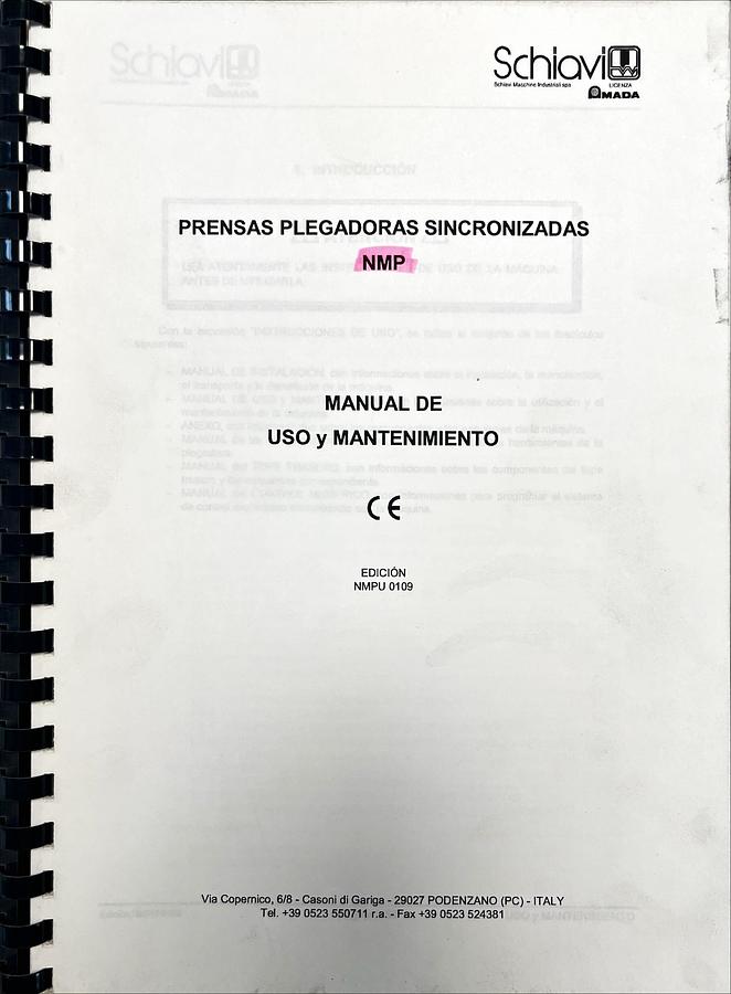 Usado Manual Instrucciones Plegadora Amada-Schiavi NMP 125/3