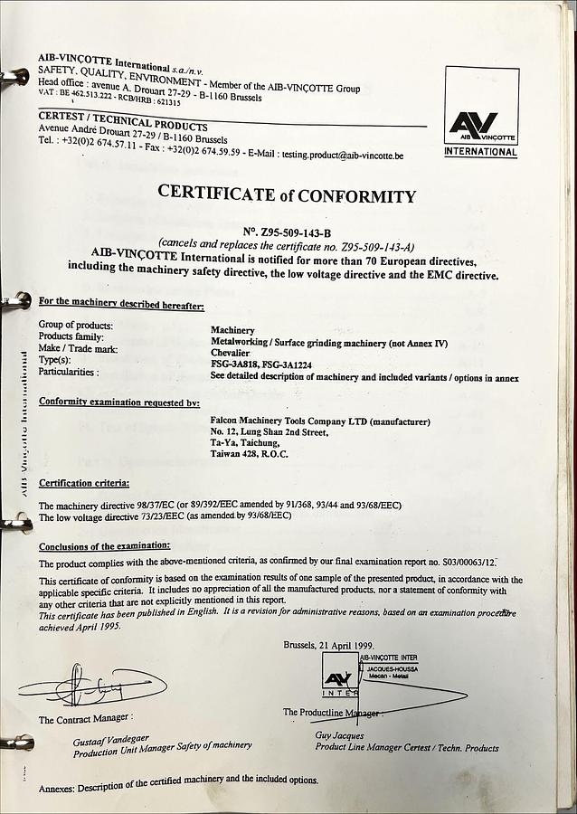 Usado Manual de Instrucciones Rectificadora Chevalier FSG-3A818