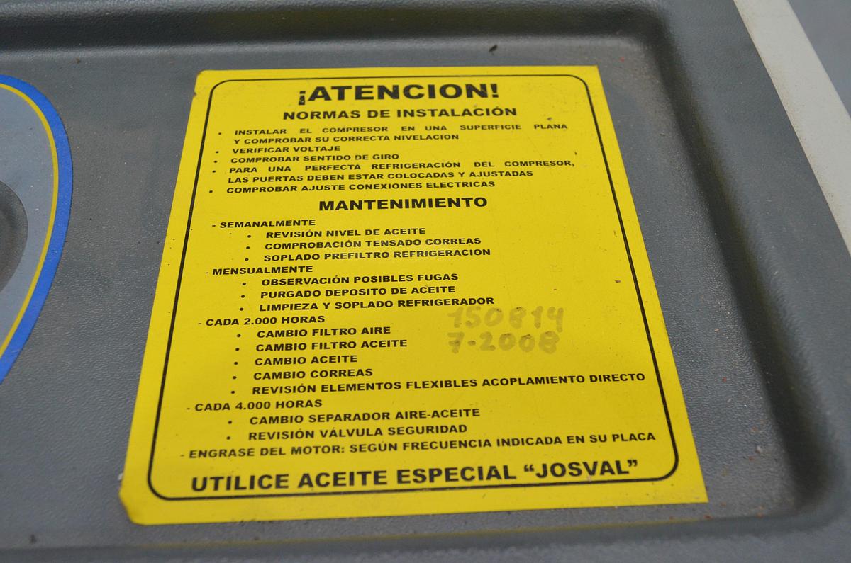 Usado Compresor tornillo Josval Mistral Serie 15B Año 2008