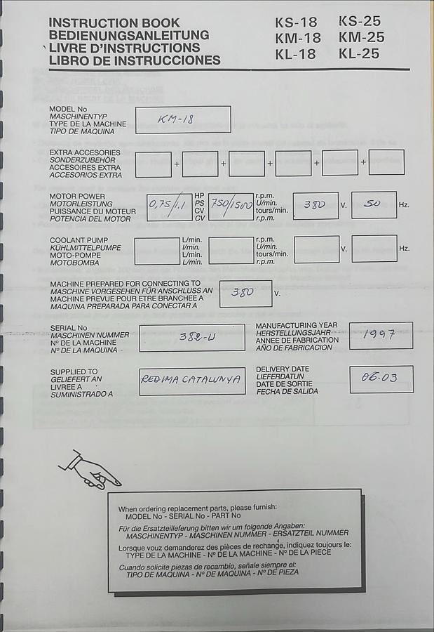 Usado Manual de Instrucciones Taladro IBARMIA KM-18