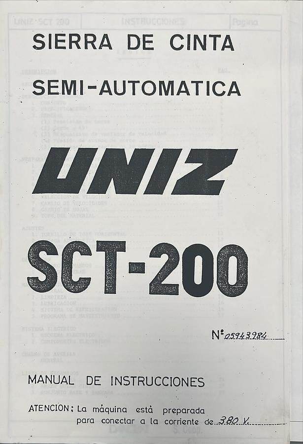 Usado Manual de Instrucciones Sierra Cinta DANOBAT UNIZ SCT-200