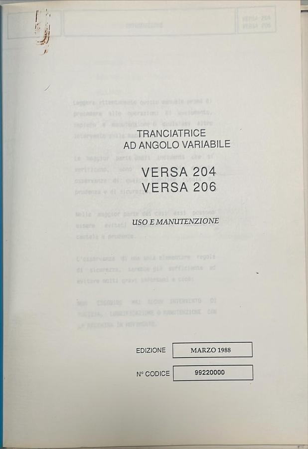 Usado Manual de Instrucciones Escantonadora FIM VERSA 204 / 206