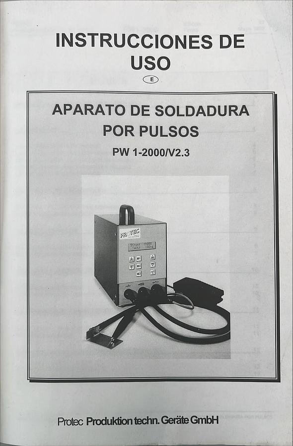 Usado Manual de Instrucciones Equipo Soldadura por Pulsos PROTEC PW 1-2000/V2.3