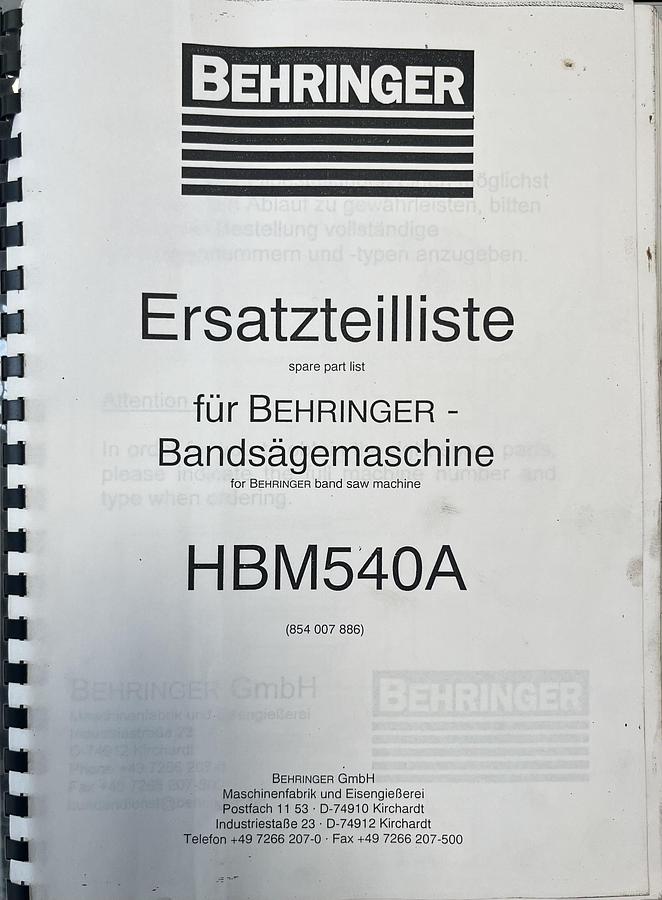 Usado Manual de Instrucciones Sierra de Cinta BEHRINGER HMB 450A