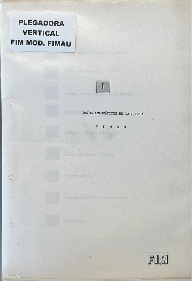 Usado Manual de Instrucciones Plegadora Vertical FIM FIMAU