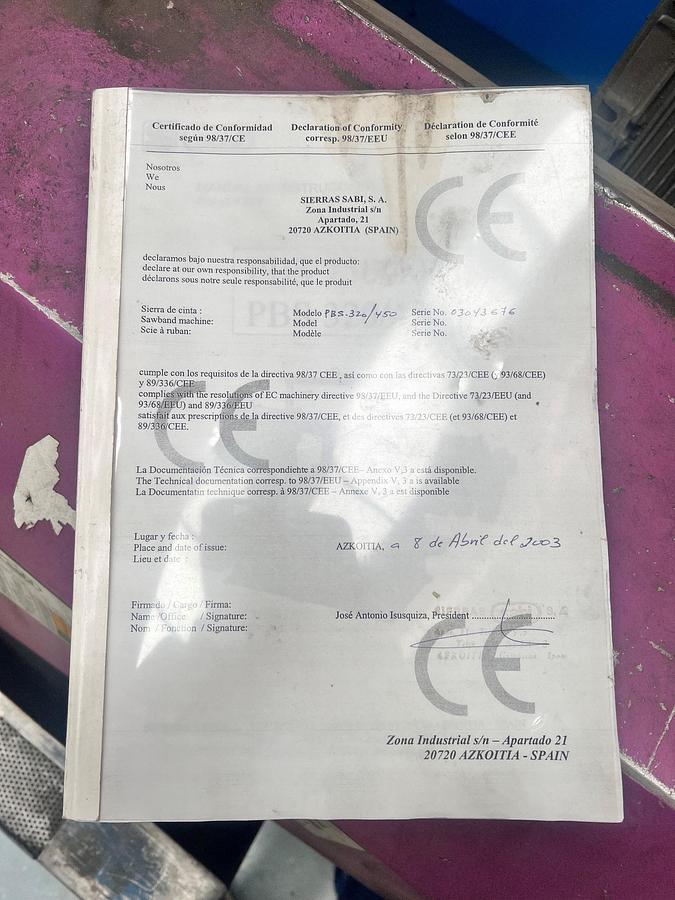 Usado Sierra cinta semi-automatica SABI PBS 320-450