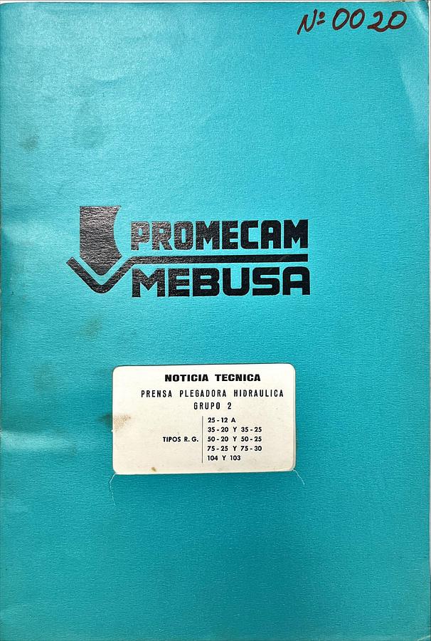 Usado Manual de Instrucciones Plegadora Promecam Mebusa R.G.