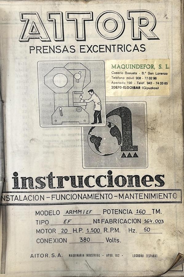 Usado Manual de Instrucciones Prensa Excentrica AITOR ARMM-EF