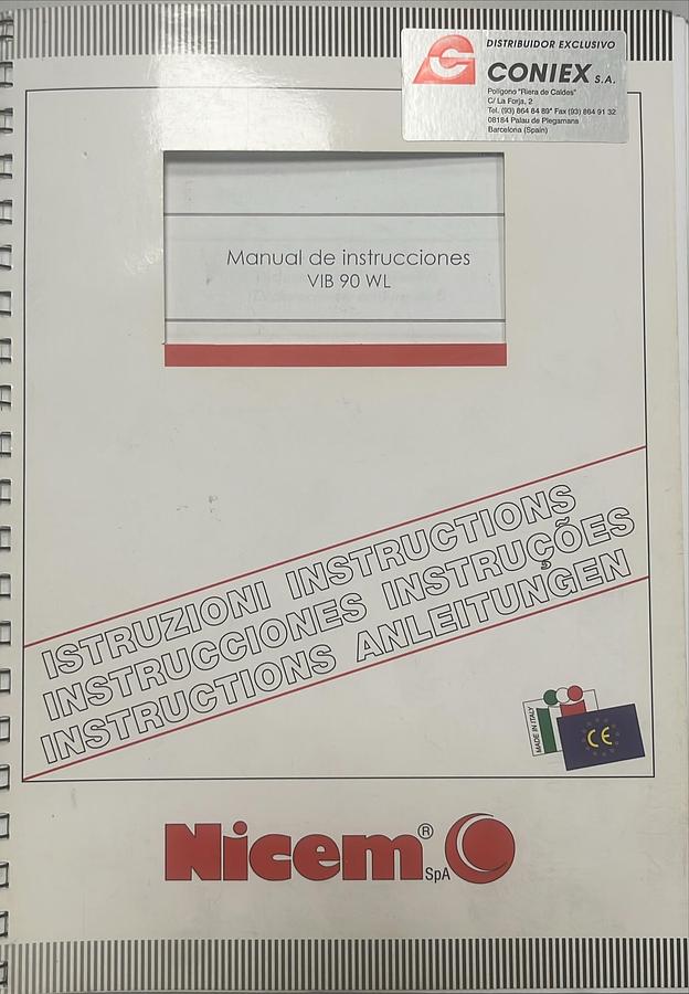 Usado Manual de Instrucciones Vibrador Automático NICEM VIB 90 WL