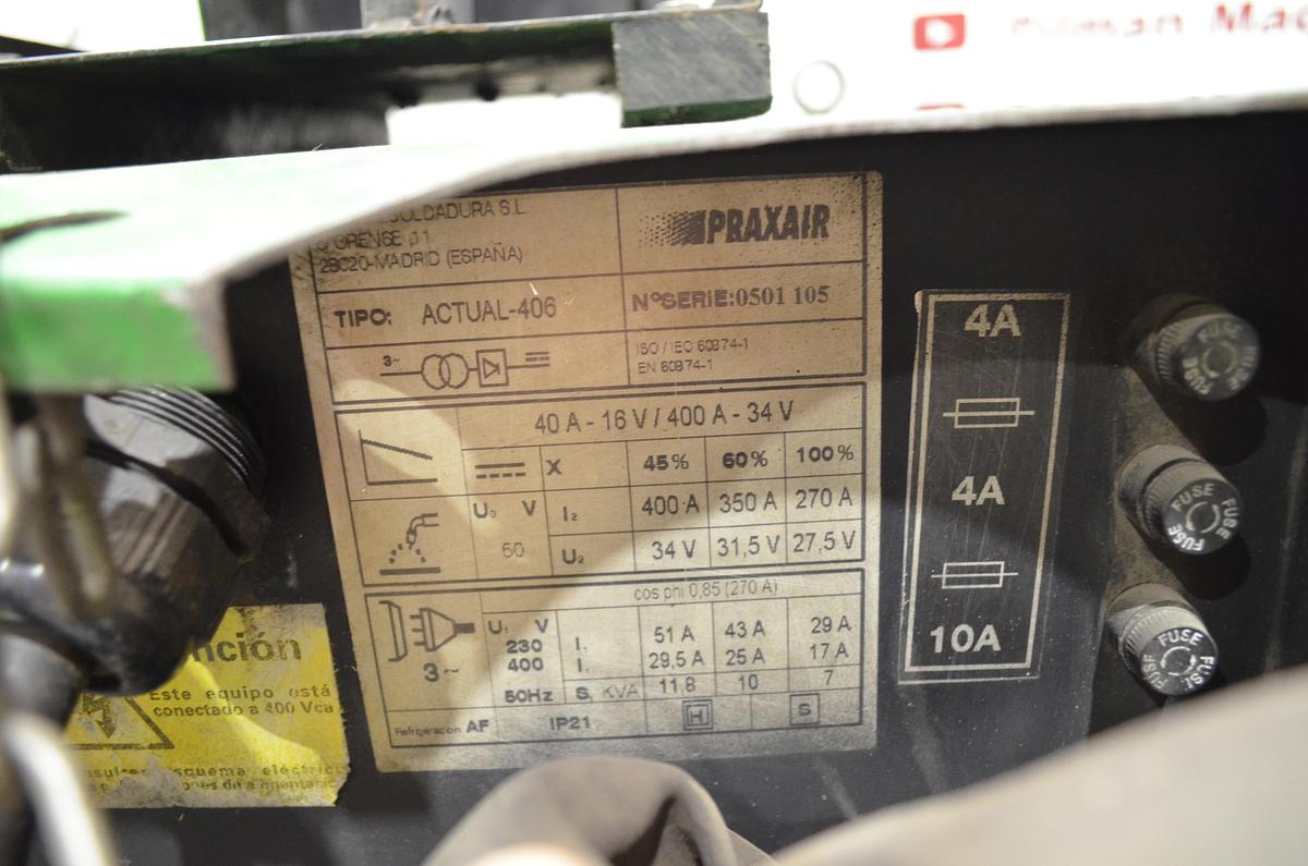 Usado Maquina soldar mig Praxair ACTUAL-406 con devanadera