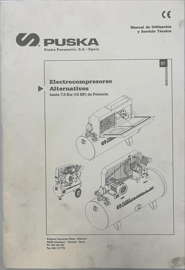 Usado Manual de Instrucciones Compresor de Aire PUSKA TN/TNV, N/S, LOTAN SNH/SSH, LOTAN SN/SS