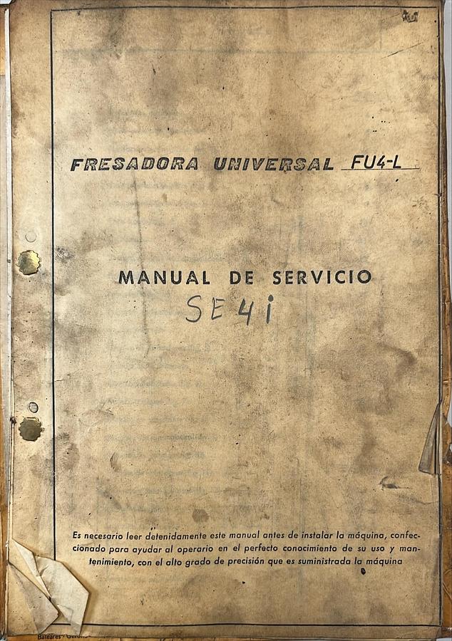Usado Manual de Instrucciones Fresadora LAGUN FU4-L