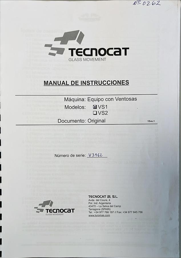 Usado Manual de Instrucciones Equipo Ventosas TECNOCAT VS1
