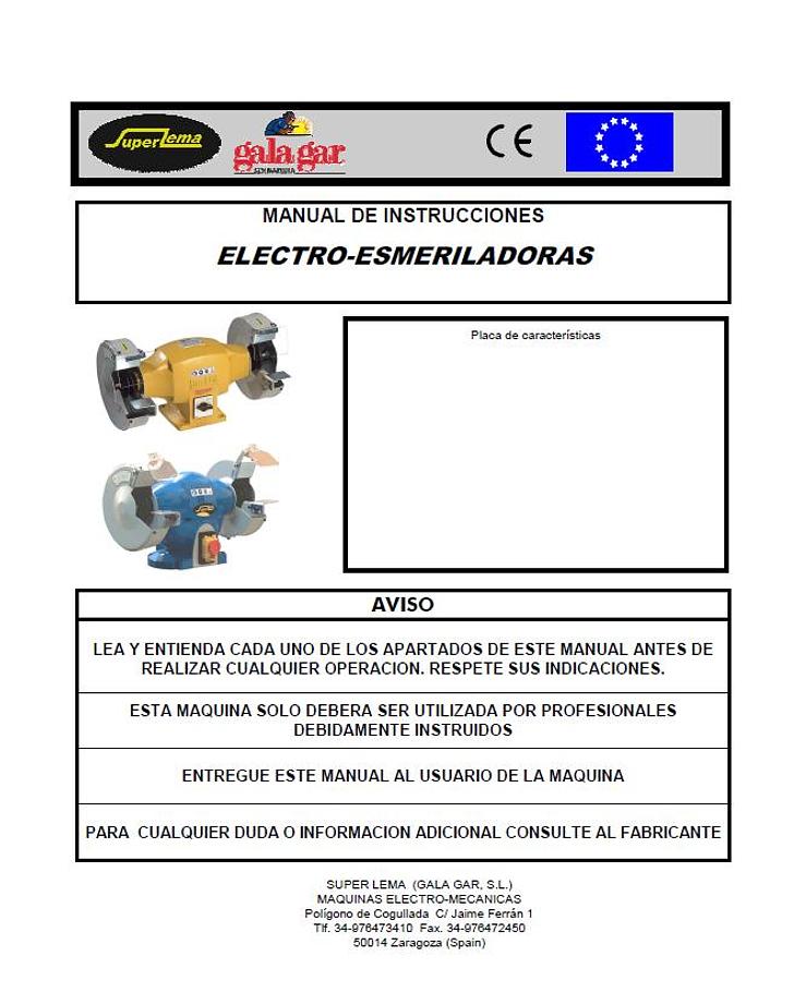 Usado Manual instrucciones Electroesmeriladora SuperLema E-1 E-2 NSLE-1