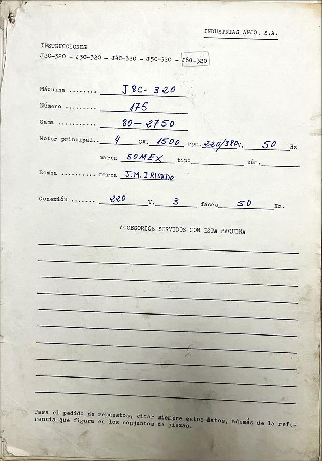 Usado Manual Instrucciones Taladro Columna ANJO J8C-320