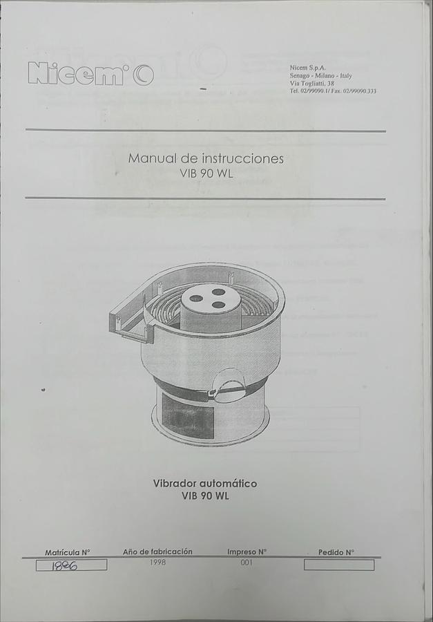 Usado Manual de Instrucciones Vibrador Automático NICEM VIB 90 WL