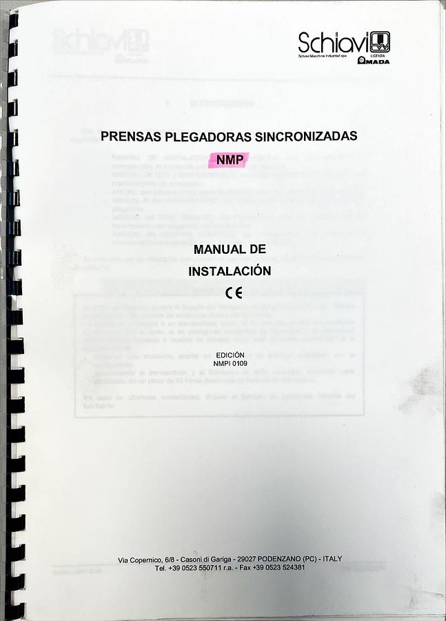 Usado Manual Instrucciones Plegadora Amada-Schiavi NMP 125/3