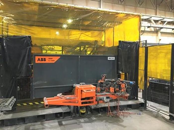 Used ABB IRBP C-1000 SPOT WELDING CELL WITH TWO ABB IRB 6640 180/2.55 ROBOTS & IRC 5 CONTROLLERS & ARO SERVO SPOT WELD GUNS