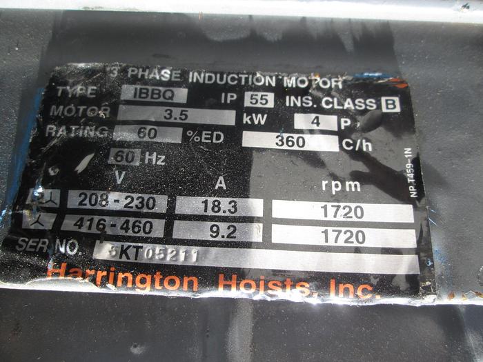 Used Harrington 3 Ton Chain Hoist