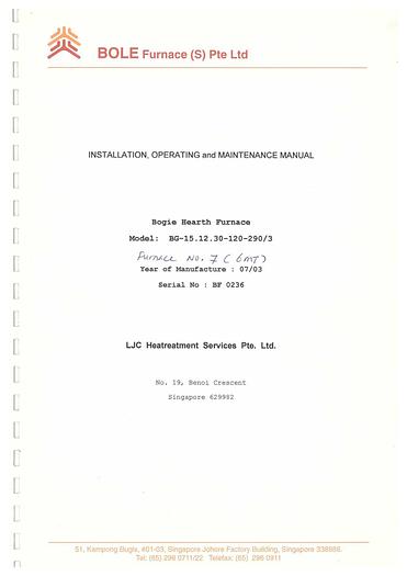 Used Manual for Used Bole Bogie Hearth Furnace BG – Installation, Operating & Maintenance Manual