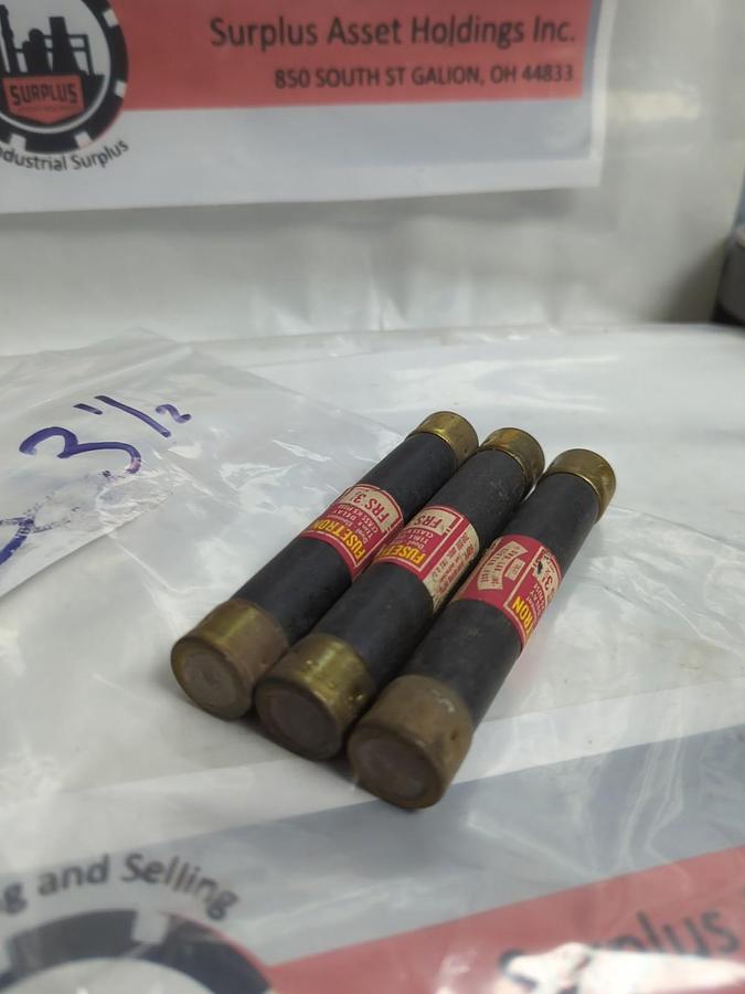 Used COOPER BUSSMANN,FRS-3-1/2,FUSETRON 3-1/2 AMP FUSE LOT OF 3 PRE-OWNED