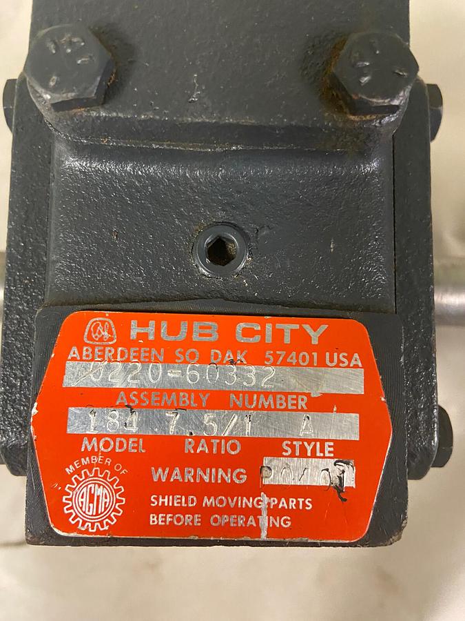 Used HUB City,0220-60332,Speed Reducer Model 184 Ratio 7.5:1 Style A