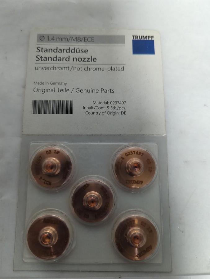 TRUMPF,0237497,CHROME PLATED LASER MACHINE NOZZLE 1.4MM/M8/ECE PACK OF 5 NOS