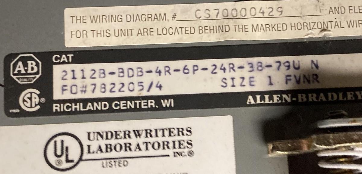 Allen-Bradley,2100 2112B,Size 1 MCC 12 INCH Starter Bucket