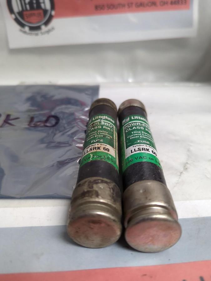 Used LITTELFUSE,LLSRK60,POWR-GARD FUSE 60 AMP LOT OF 2 PRE-OWNED