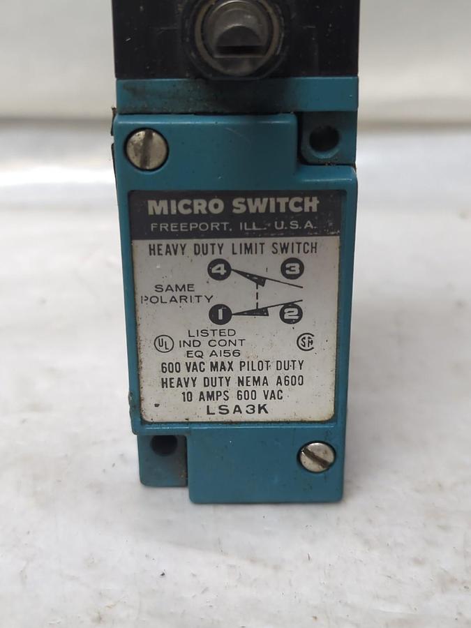 Used HONEYWELL/MICRO SWITCH,LSA3K,HEAVY DUTY LIMIT SWITCH 10 AMP 600 VAC PRE-OWNED