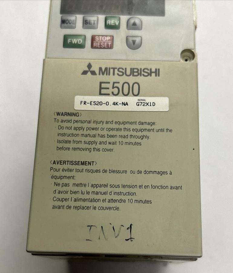 Used MITSUBISHI,FR-E520-0.4K,VARIABLE FREQUENCY DRIVE 0.4 KW 240V 3A