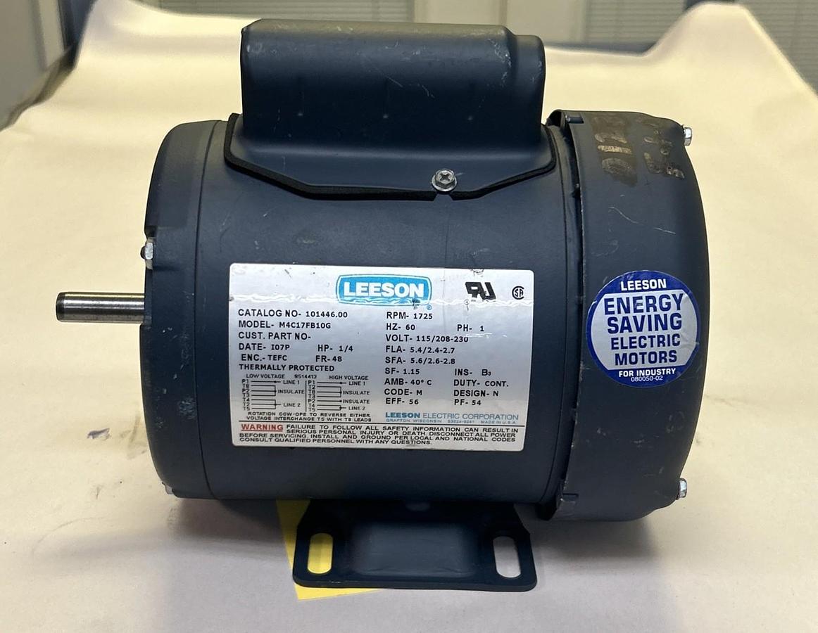 Used LEESON,101446.00,MOTOR 1/4HP 115/208-230V 1725RPM 1PH 48 FRAME