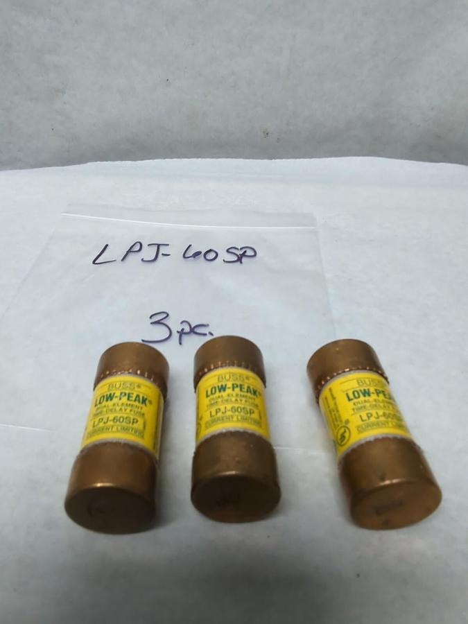 Used COOPER BUSSMANN,LPJ-60SP,LOW-PEAK 60 AMP FUSE LOT OF 3 PRE-OWNED