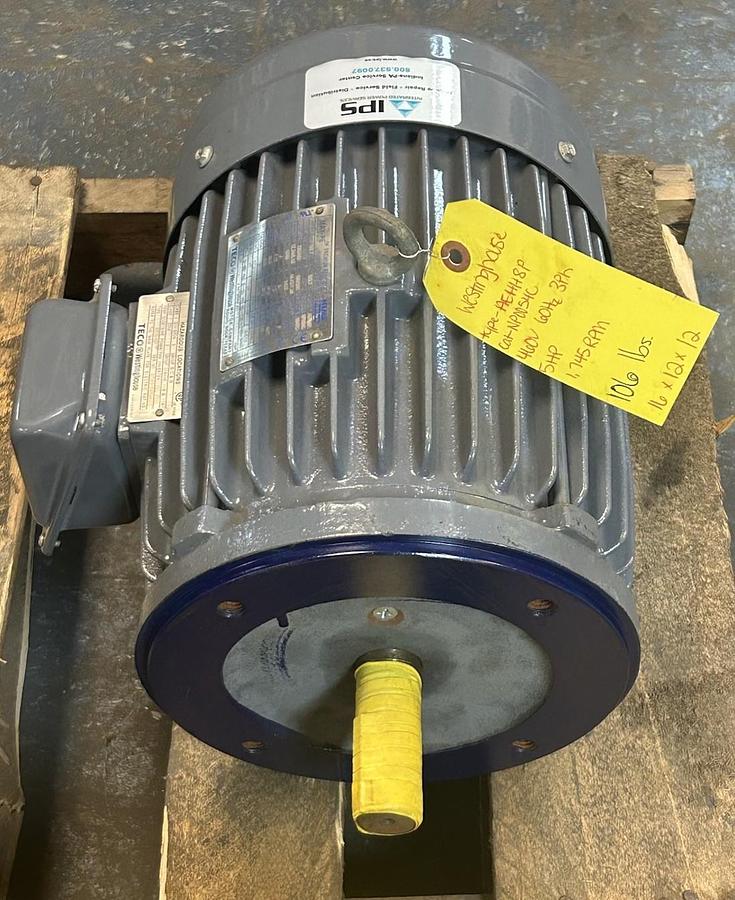Used TECO WESTINGHOUSE,NP0054C,INVERTER DUTY MOTOR 5HP 230/460V 1745RPM 3PH 184TC FR