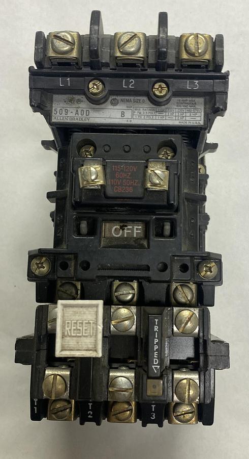 Used ALLEN BRADLEY,509-AOD,SER B NON-REVERSING STARTER SIZE 0 18A 600V W/ OVERLOAD