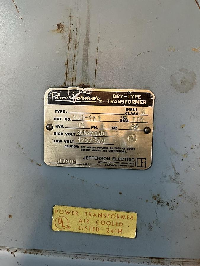 Used POWERFORMER,211-151,TRANSFORMER 10KVA HV 240/480V LV 120/240V 1PH