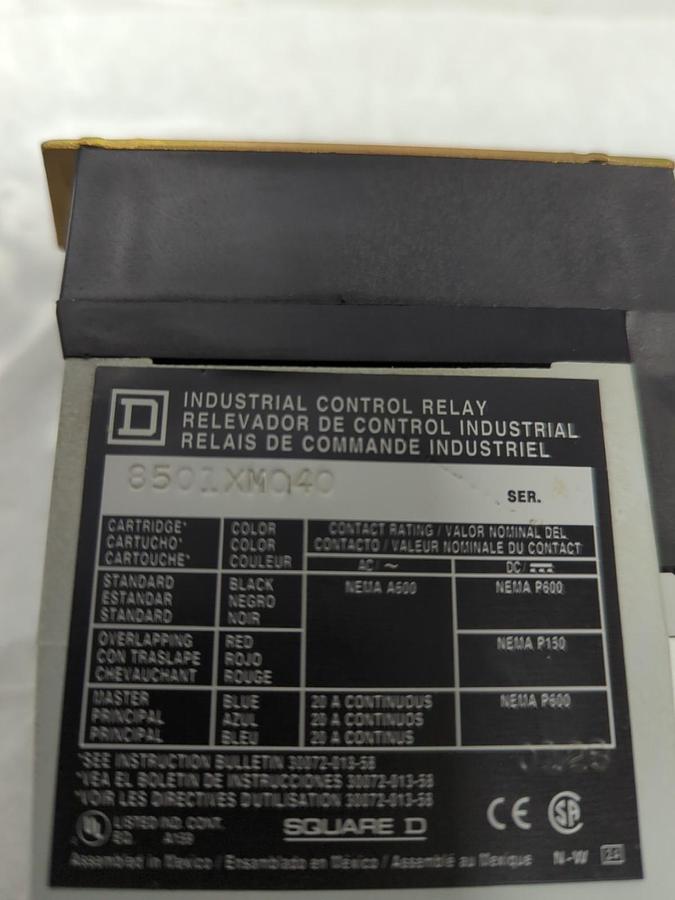 Used SQUARE D,8501XN040,INDUSTRIAL CONTROL RELAY SERIES A PRE-OWNED