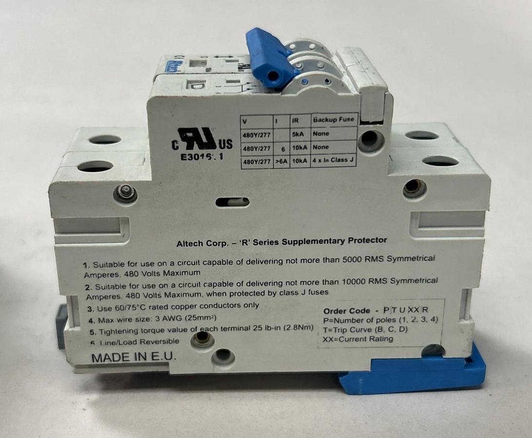 Used ALTECH,E301611,CIRCUIT BREAKER 8AMP 277V 2P LOT OF 2