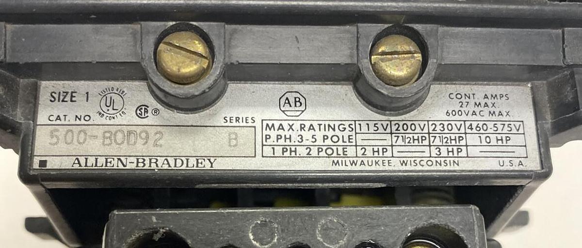 ALLEN BRADLEY,500-B0D92,Series B SIZE 1 CONTACTOR 600V 120V COIL NEW NO BOX