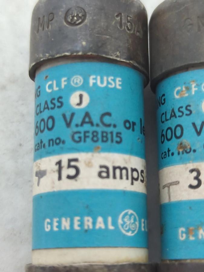 Used GENERAL ELECTRIC,GF8B15,CLASS J FUSE 15 AMP LOT OF 2 PRE-OWNED