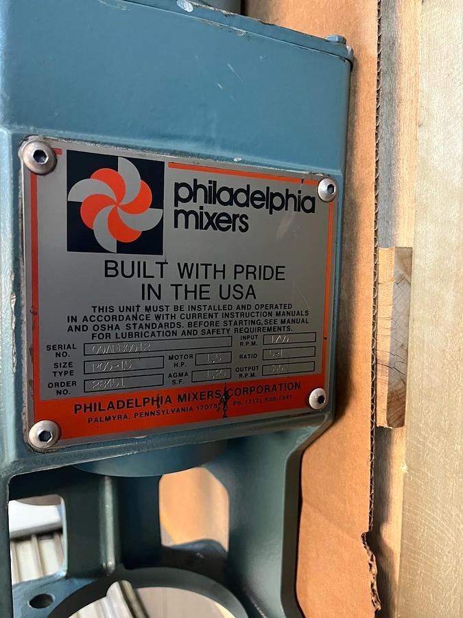 Used PHILADELPHIA,POG-15,MIXER 1.5HP 3PH 1725RPM