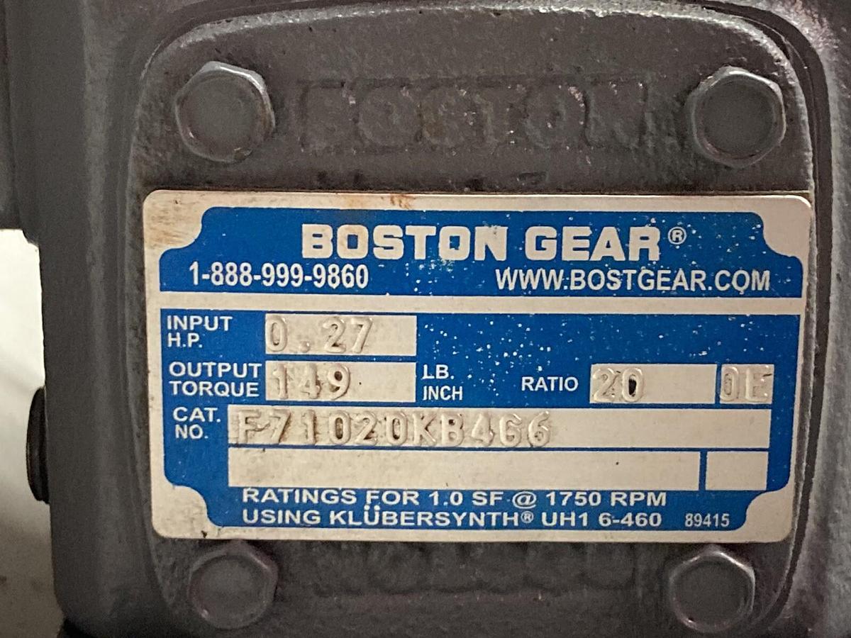 Used Boston Gear,F71020KB4G,Worm Gear Reducer