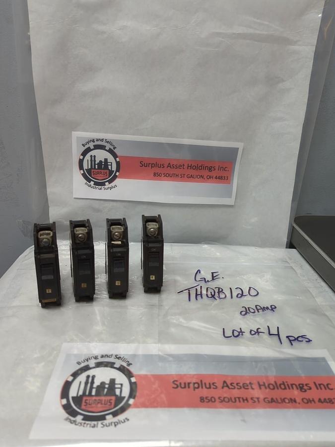Used GENERAL ELECTRIC,THQB120,1-POLE 20 AMP HACR BREAKER LOT OF 4 PRE-OWNED