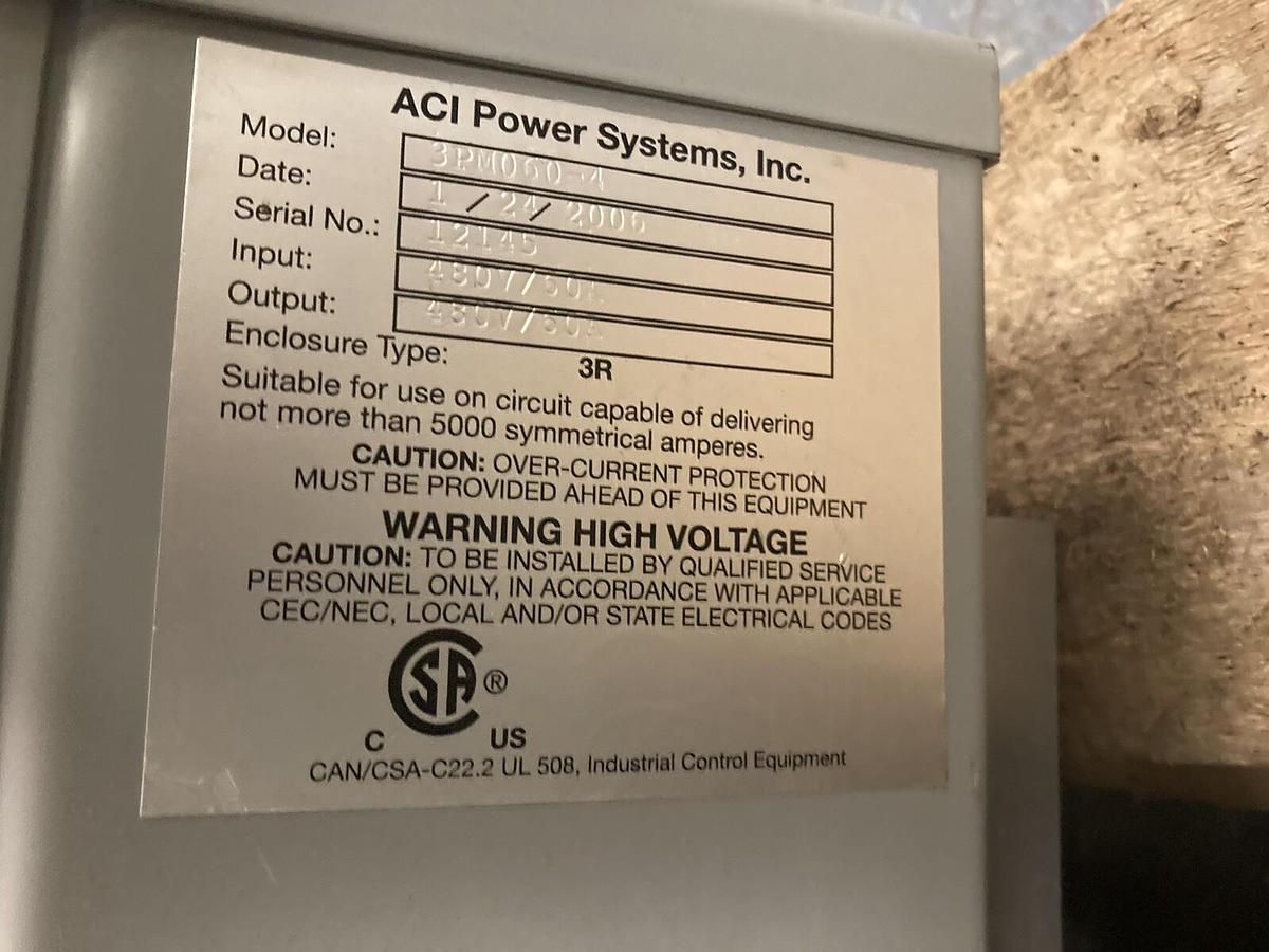 Used ACI Power Systems Inc.,Model 3PM060-4,Type 3R Enclosure Type 480V/60A