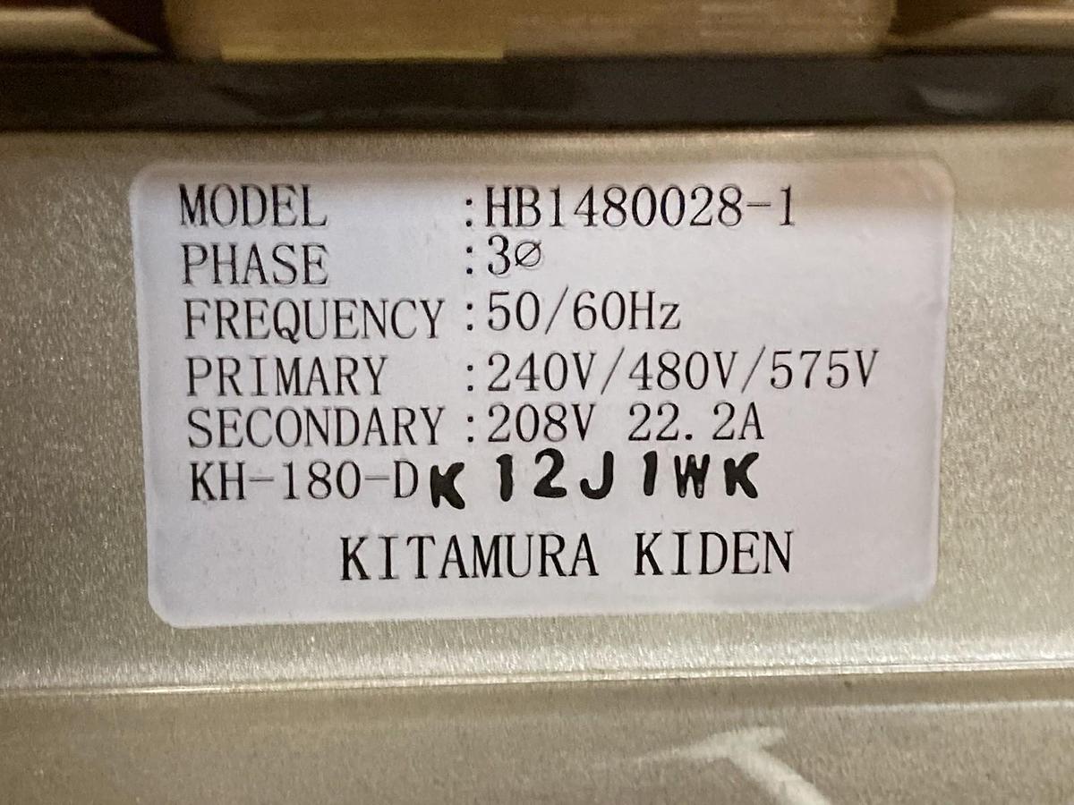 Used Kitamura Kiden,HB1480028-1,3-Phase Transformer 50/60Hz 240V/480V/575V 22.2A